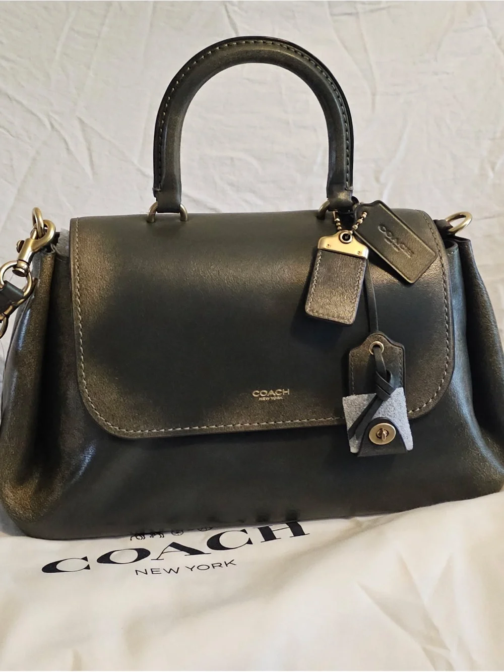 New Coach Slouchy Rogue in Green loved leather Satchel bag